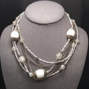 Chico's Women's Multistrand White Beaded Necklace, Silver Tone, 20 Inches